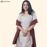 Mud & Maroon Three-Piece Set | Hand-Embroidered Linen Kurti with Cotton Dupatta