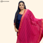 Navy Pink Glow Mangalagiri Cotton 3-Piece Suit with Lining