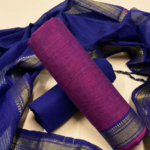 Mangalagiri Cotton 3-Piece Unstitched Suit Set – Purple & Neeli Blue with Zari Border Dupatta