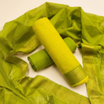 Green Grace Mangalagiri Cotton 3-Piece Unstitched Suit Set - Green Top, Bottom & Dupatta
